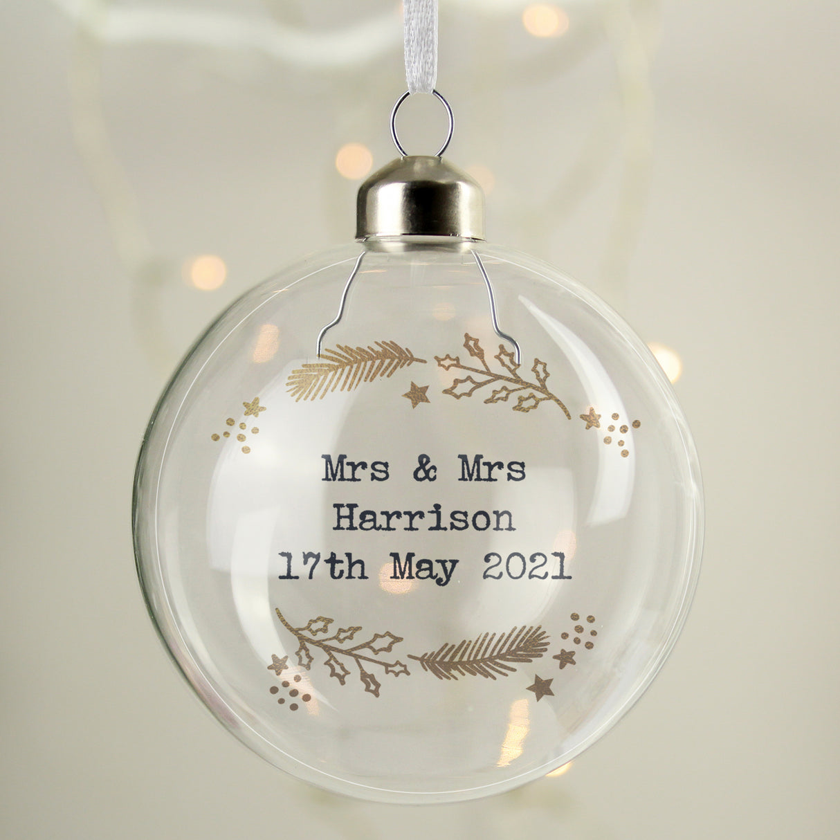 Personalised Gold Wreath Glass Bauble - Christmas Baubles at Gift Moments