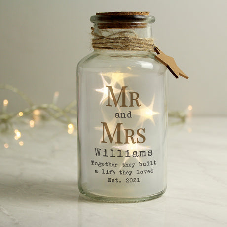 Personalised Mr & Mrs LED Glass Jar: 1 - LED Lighting By Gift Moments