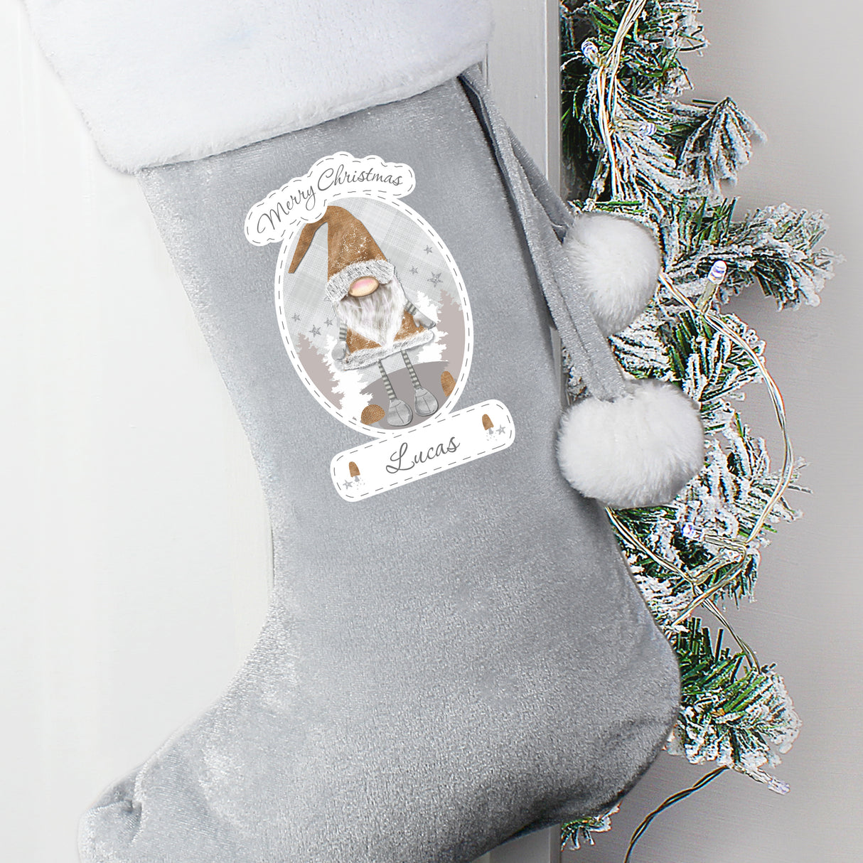 Personalised Christmas Gonk Silver Grey Stocking - Christmas Stockings at Gift Moments