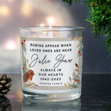 Personalised Robins Appear Memorial Scented Jar Candle - Candles at Gift Moments