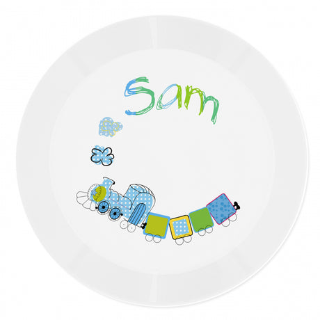 Personalised Patchwork Train Plastic Plate - Tableware at Gift Moments