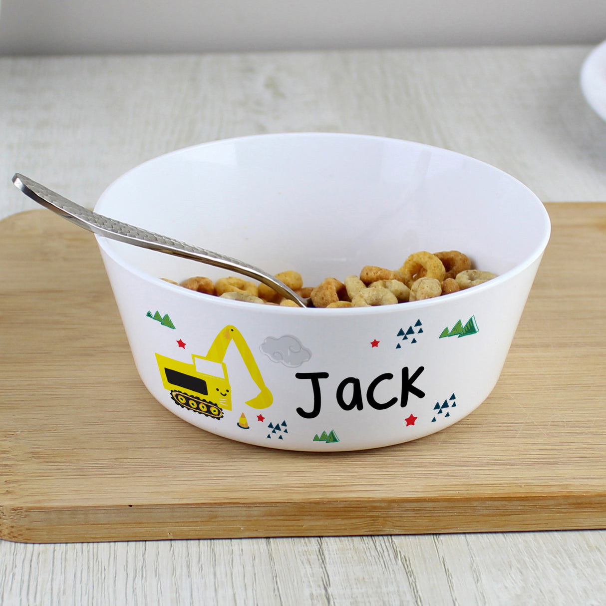 Personalised Digger Plastic Bowl - Tableware at Gift Moments