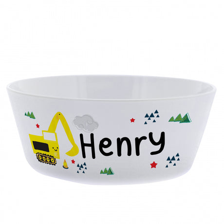 Personalised Digger Plastic Bowl - Tableware at Gift Moments