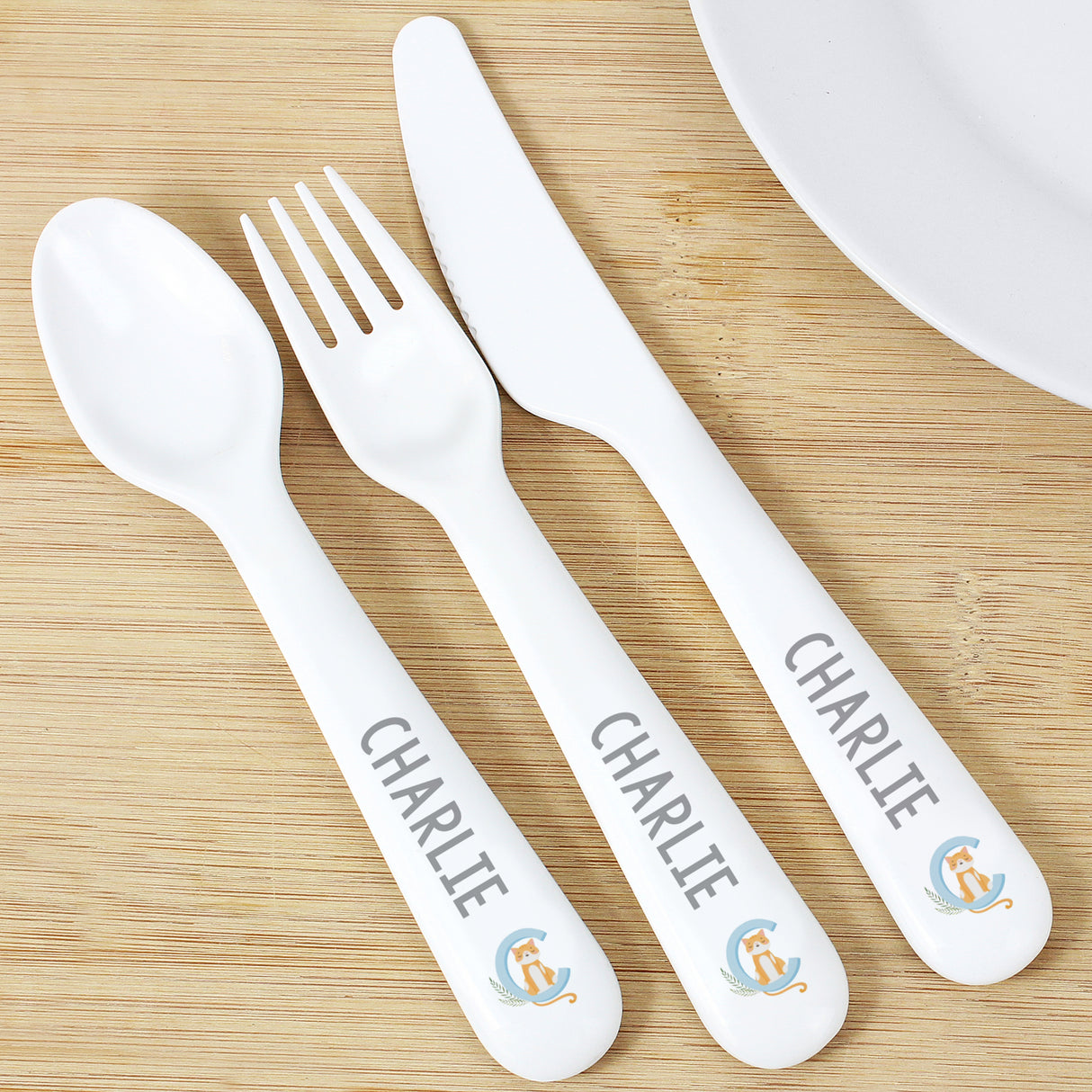 Personalised Animal Alphabet Plastic Cutlery Set - Cutlery Sets at Gift Moments