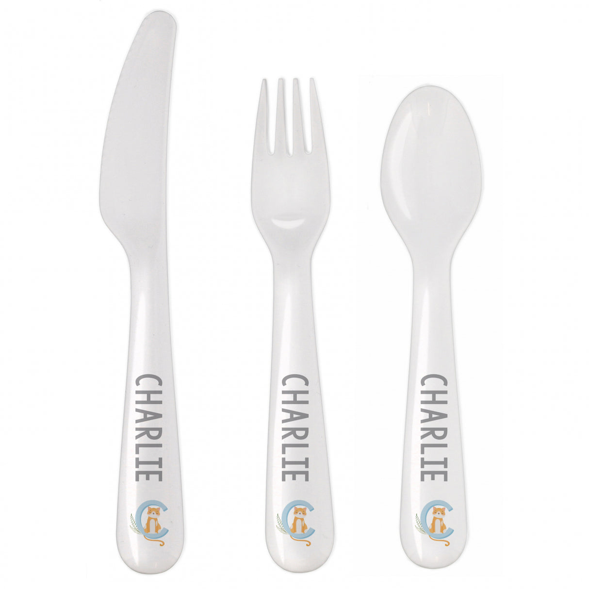 Personalised Animal Alphabet Plastic Cutlery Set - Cutlery Sets at Gift Moments