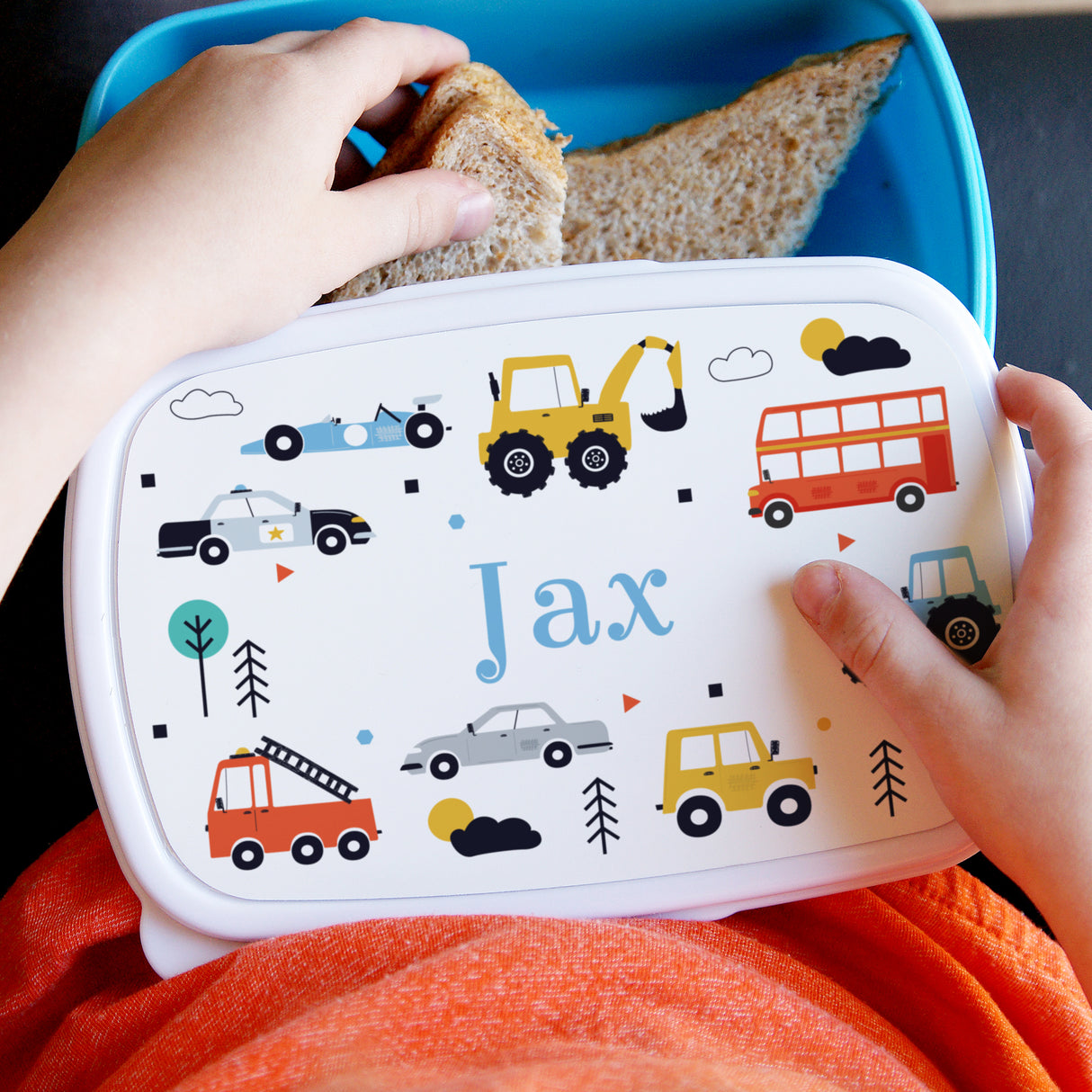 Personalised Vehicles Name Only Blue Lunch Box - Lunch Boxes & Bags at Gift Moments