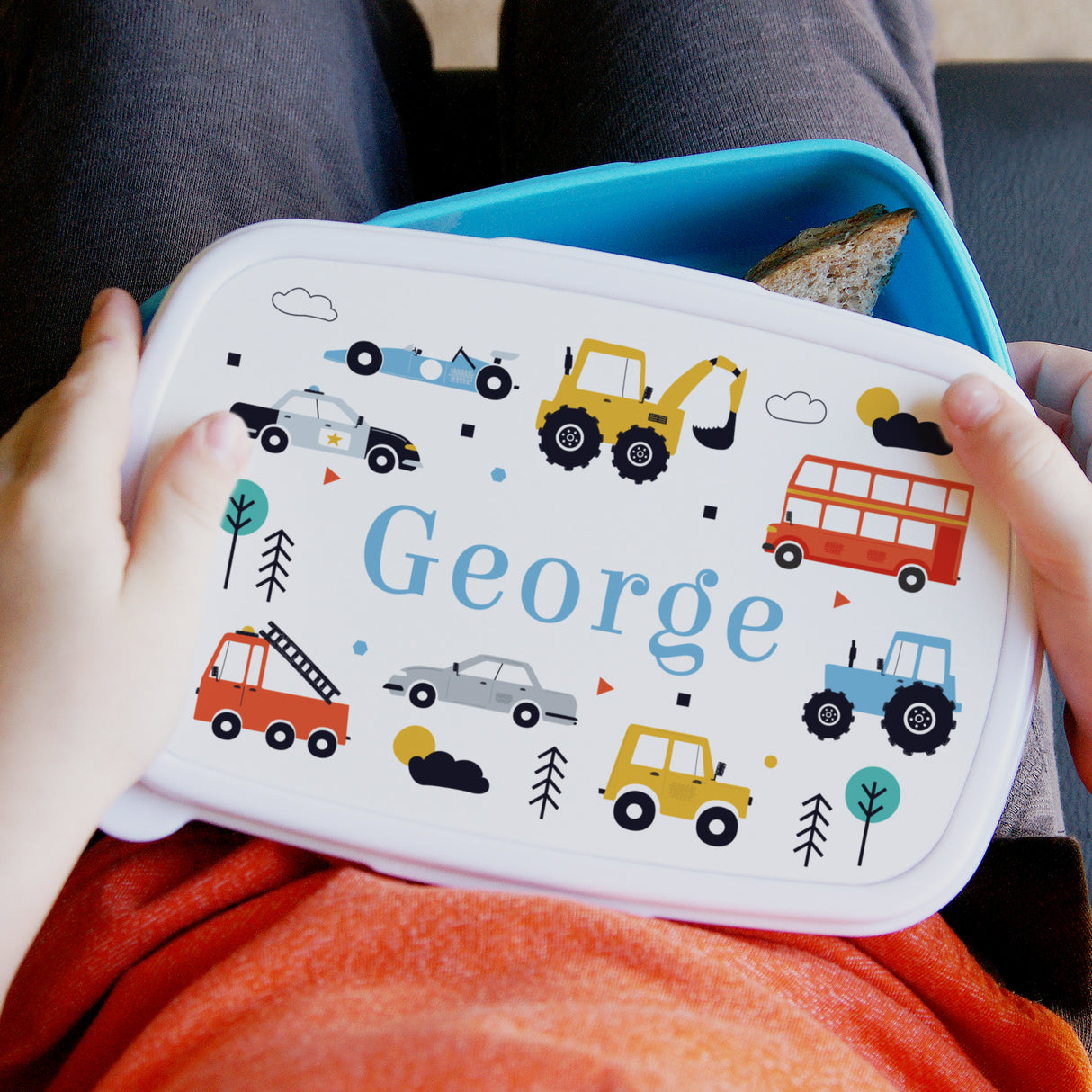 Personalised Vehicles Name Only Blue Lunch Box - Lunch Boxes & Bags at Gift Moments