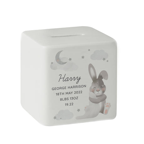 Personalised Baby Bunny Ceramic Square Money Box - Money Boxes at Gift Moments