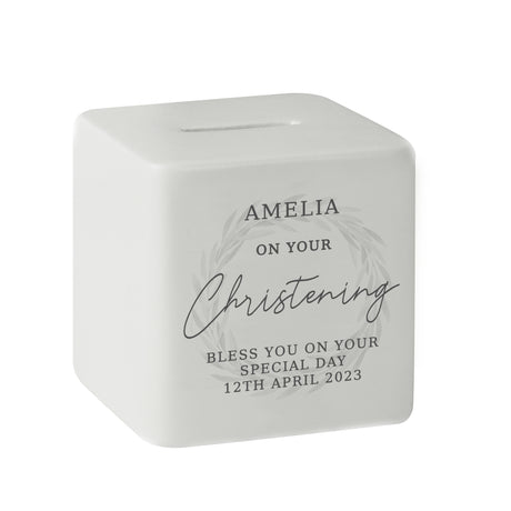 Personalised Christening Ceramic Square Money Box - Money Boxes at Gift Moments