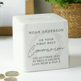 Personalised First Holy Communion Ceramic Square Money Box - Money Boxes at Gift Moments