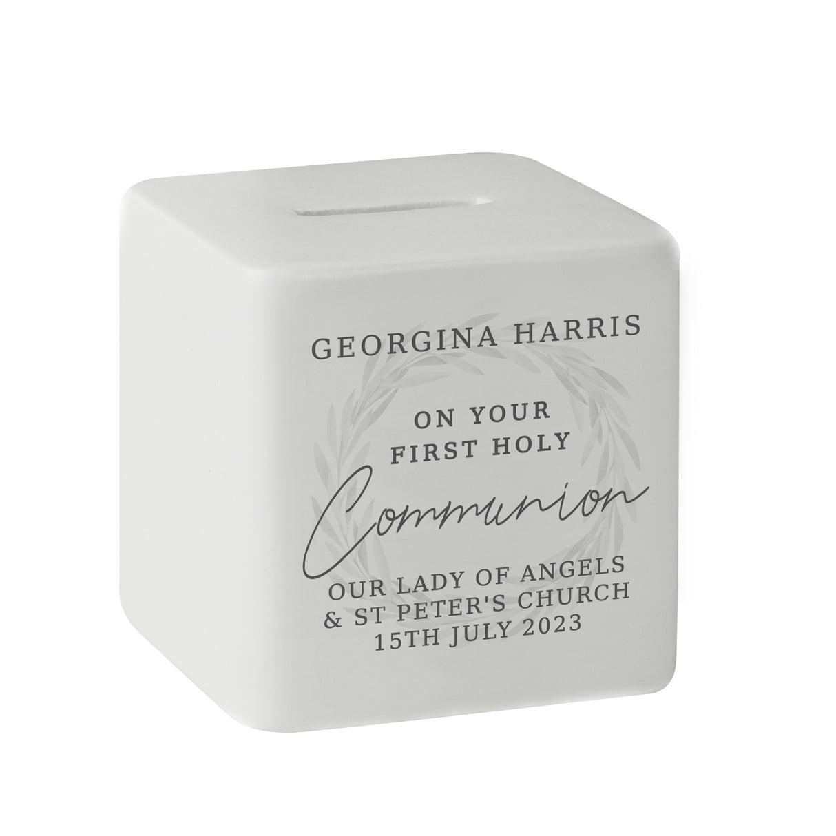 Personalised First Holy Communion Ceramic Square Money Box - Money Boxes at Gift Moments