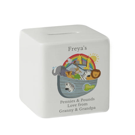 Personalised Noah's Ark Ceramic Square Money Box - Money Boxes at Gift Moments