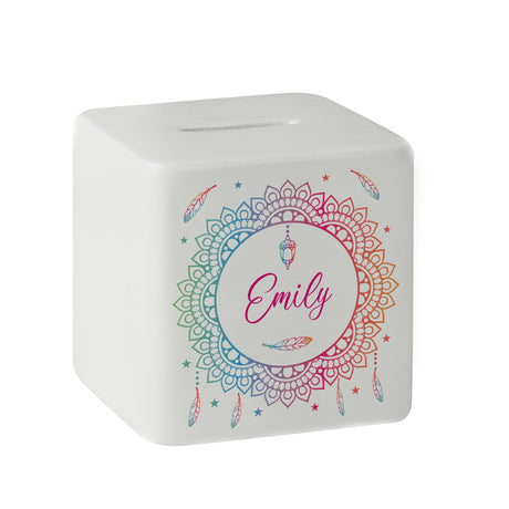 Personalised Dreamcatcher Ceramic Square Money Box - Money Boxes at Gift Moments