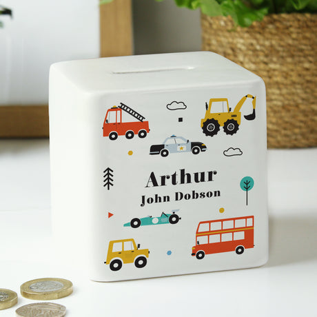 Personalised Vehicles Ceramic Square Money Box - Money Boxes at Gift Moments