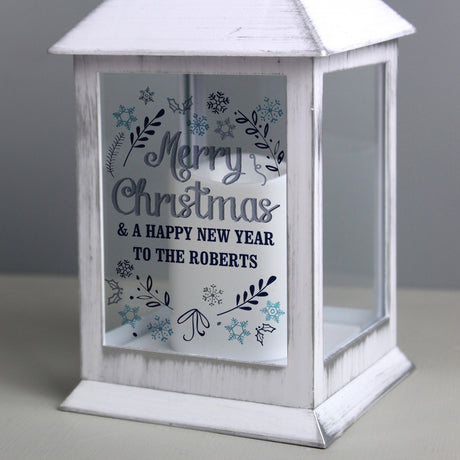 Personalised Christmas Frost White Lantern - LED Lighting at Gift Moments