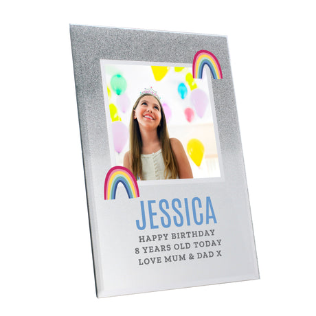 Personalised Rainbow 4x4 Glitter Glass Photo Frame - Photo Frames at Gift Moments