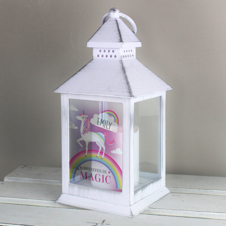 Personalised Unicorn Frost White Lantern - LED Lighting at Gift Moments