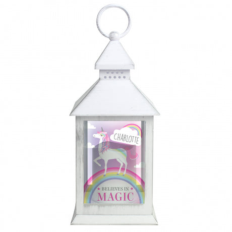 Personalised Unicorn Frost White Lantern - LED Lighting at Gift Moments