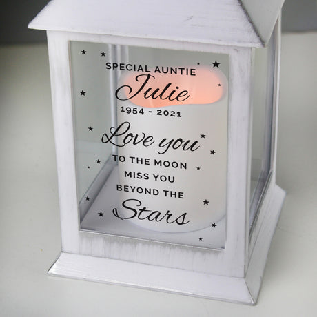 Personalised 'Miss You Beyond The Stars' White Lantern - LED Lighting at Gift Moments