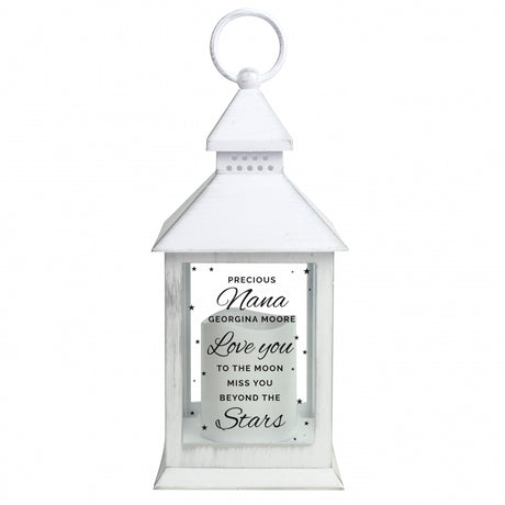 Personalised 'Miss You Beyond The Stars' White Lantern - LED Lighting at Gift Moments