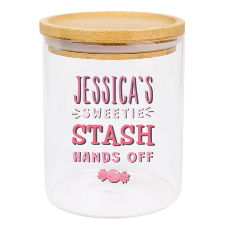 Personalised Sweetie Stash Glass Jar with Bamboo Lid - Storage at Gift Moments