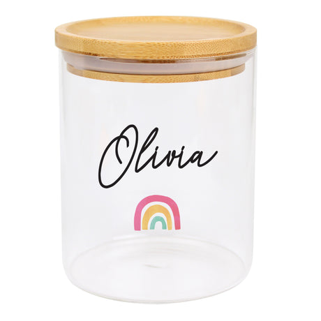 Personalised Rainbow Glass Jar with Bamboo Lid - Storage at Gift Moments