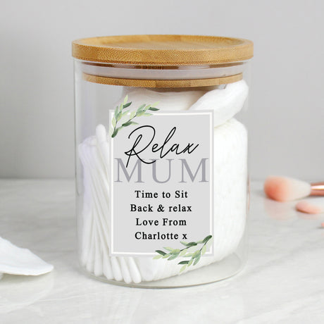 Personalised Botanical Glass Jar with Bamboo Lid - Storage at Gift Moments