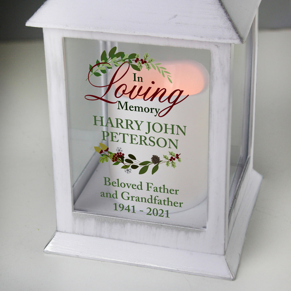 Personalised In Loving Memory White Lantern - LED Lighting at Gift Moments