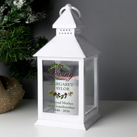 Personalised In Loving Memory White Lantern - LED Lighting at Gift Moments