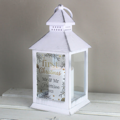 Personalised First Christmas White Lantern - LED Lighting at Gift Moments