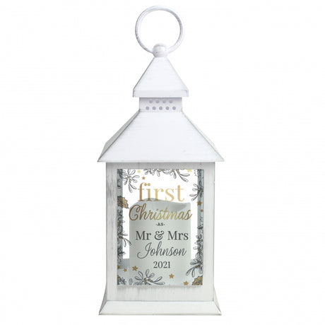 Personalised First Christmas White Lantern - LED Lighting at Gift Moments