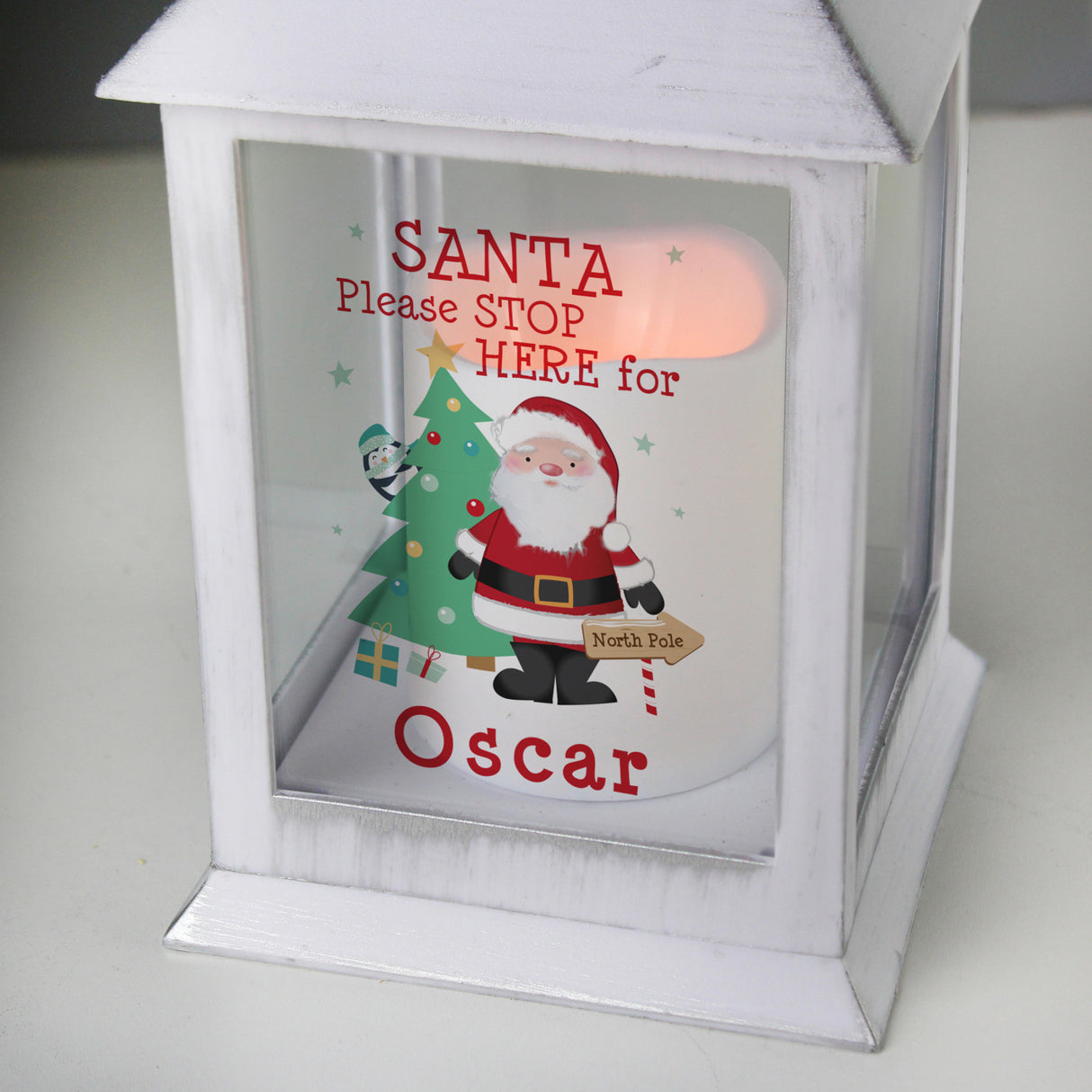 Personalised Santa White Lantern - LED Lighting at Gift Moments