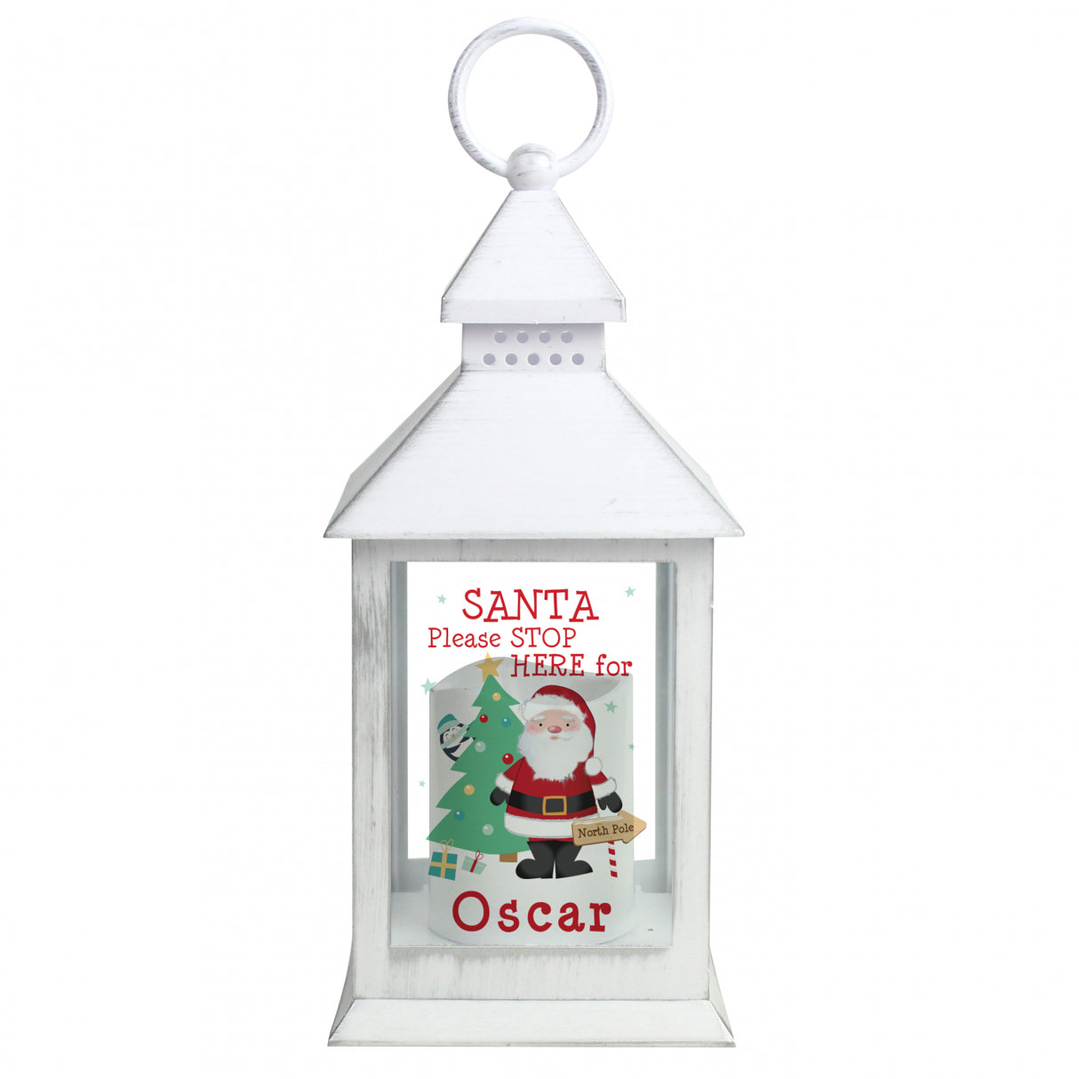 Personalised Santa White Lantern - LED Lighting at Gift Moments