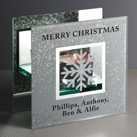 Personalised Snowflake Silver Glitter Tea Light Holder - Candle Holders at Gift Moments