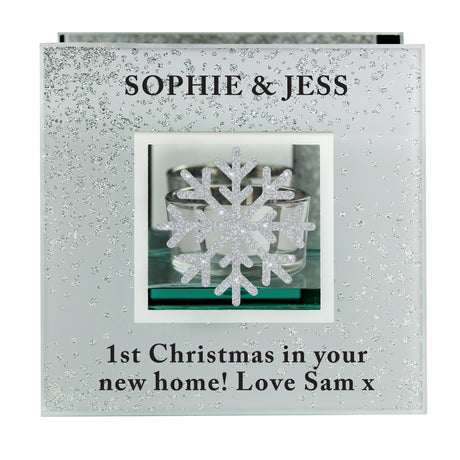 Personalised Snowflake Silver Glitter Tea Light Holder - Candle Holders at Gift Moments