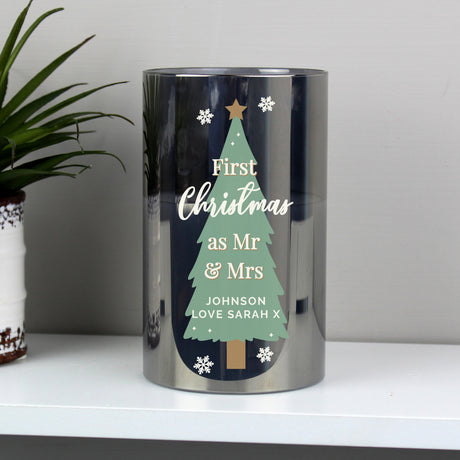 Personalised Christmas Tree Smoked Glass LED Candle - LED Lighting at Gift Moments