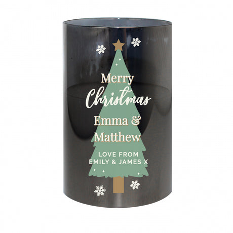 Personalised Christmas Tree Smoked Glass LED Candle - LED Lighting at Gift Moments