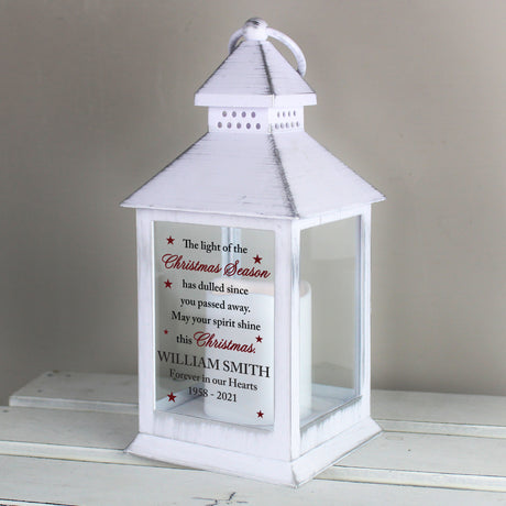 Personalised Christmas Season Memorial White Lantern - LED Lighting at Gift Moments