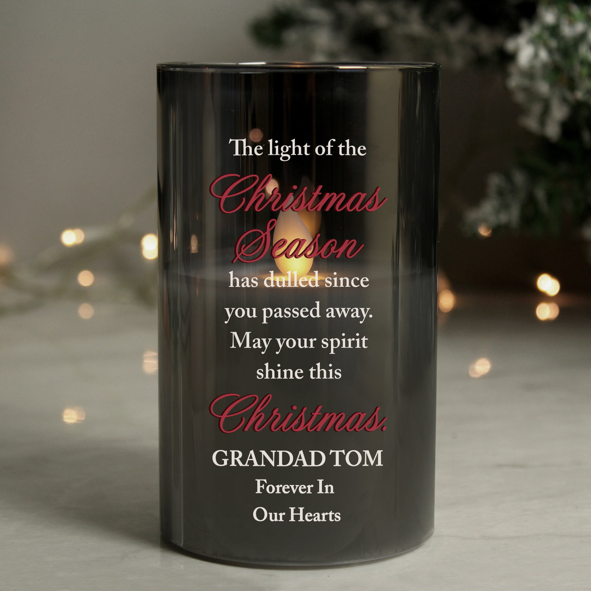 Personalised Christmas Season Memorial Smoked LED Candle - LED Lighting at Gift Moments