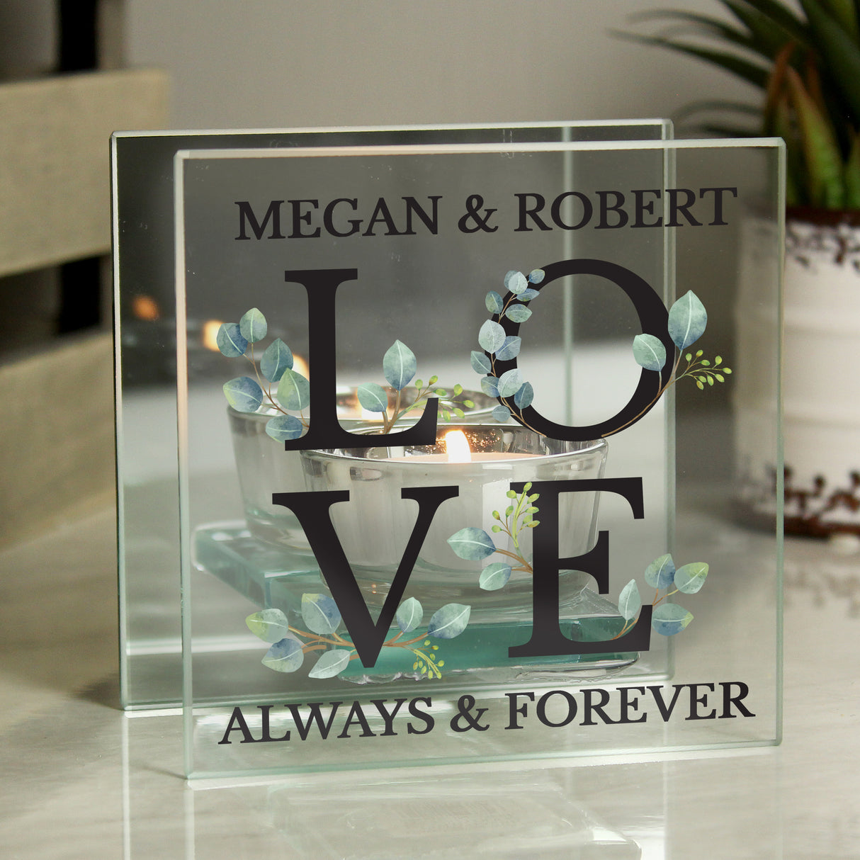 Personalised Botanical Mirrored Glass Tea Light Holder - Candle Holders at Gift Moments