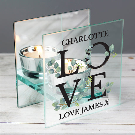 Personalised Botanical Mirrored Glass Tea Light Holder - Candle Holders at Gift Moments