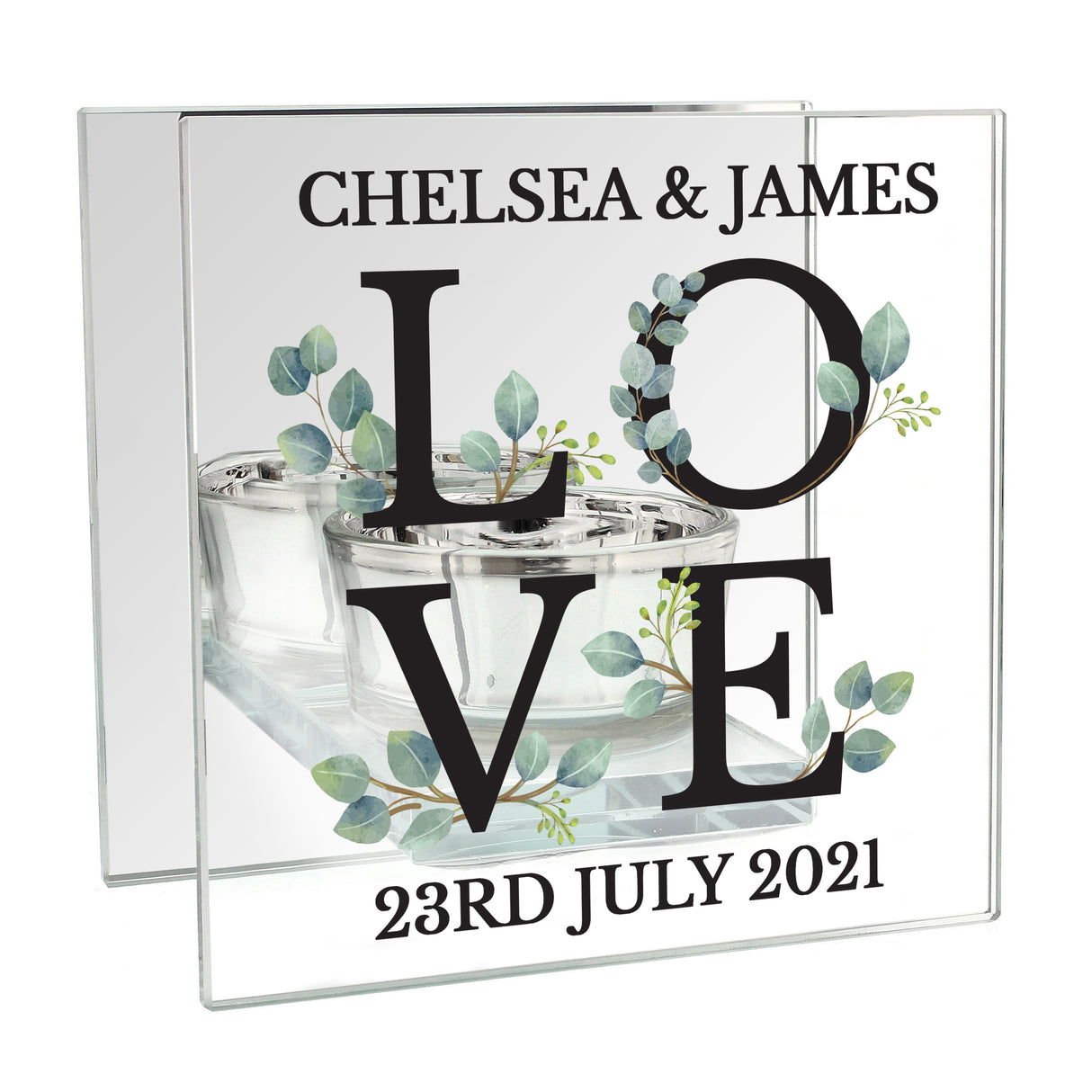 Personalised Botanical Mirrored Glass Tea Light Holder - Candle Holders at Gift Moments