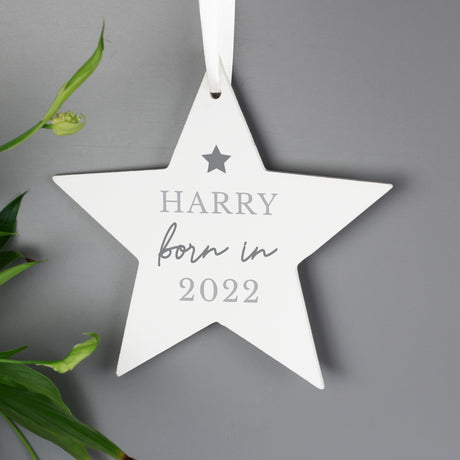 Personalised Born In Wooden Star Decoration - Decorations at Gift Moments