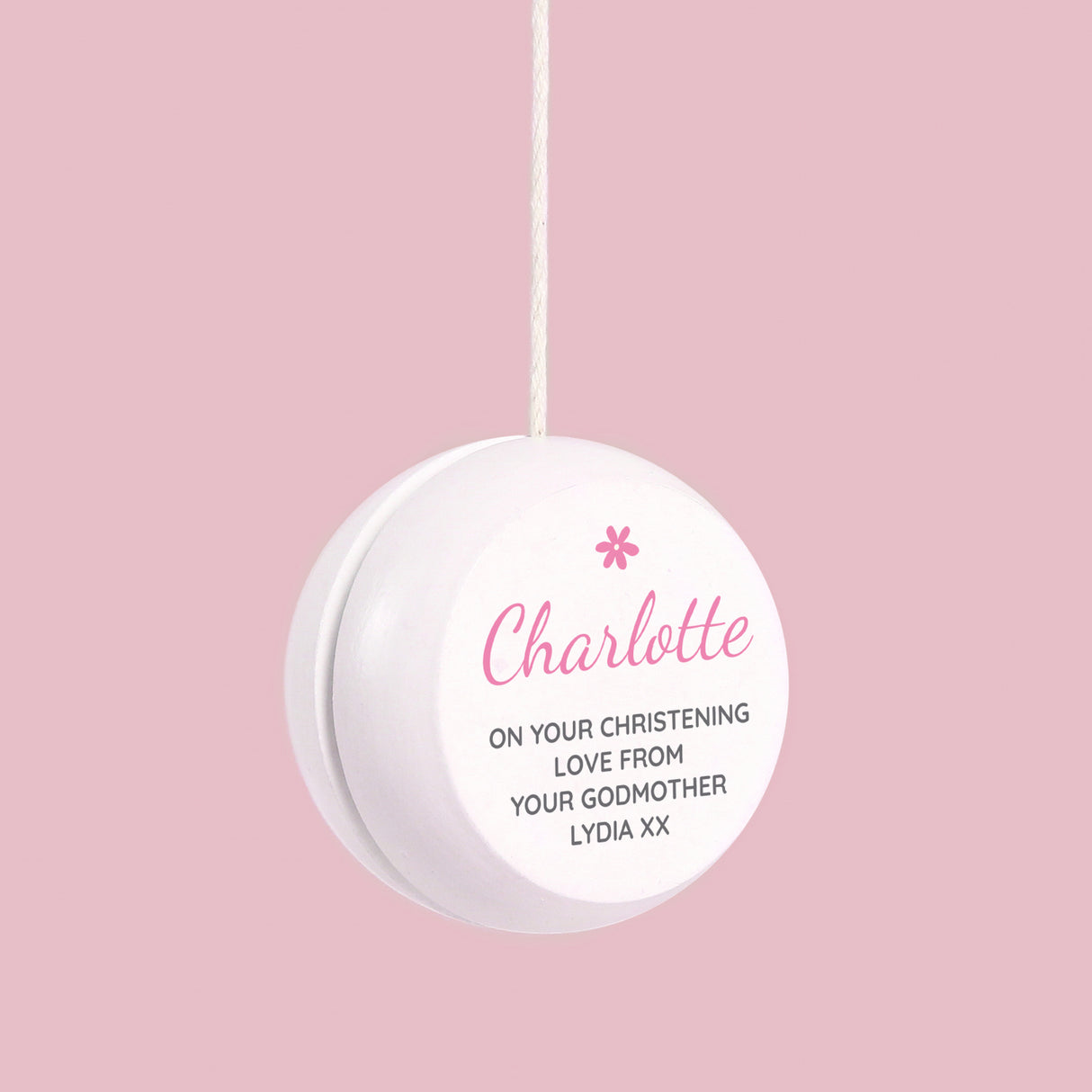 Personalised Pink Flower White Wooden Yoyo - Toys at Gift Moments