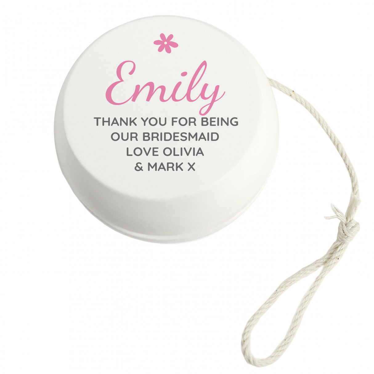 Personalised Pink Flower White Wooden Yoyo - Toys at Gift Moments