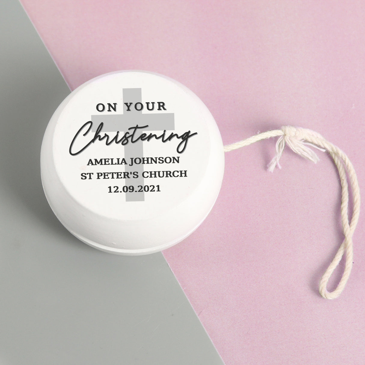 Personalised On Your Christening White Wooden Yoyo - Toys at Gift Moments