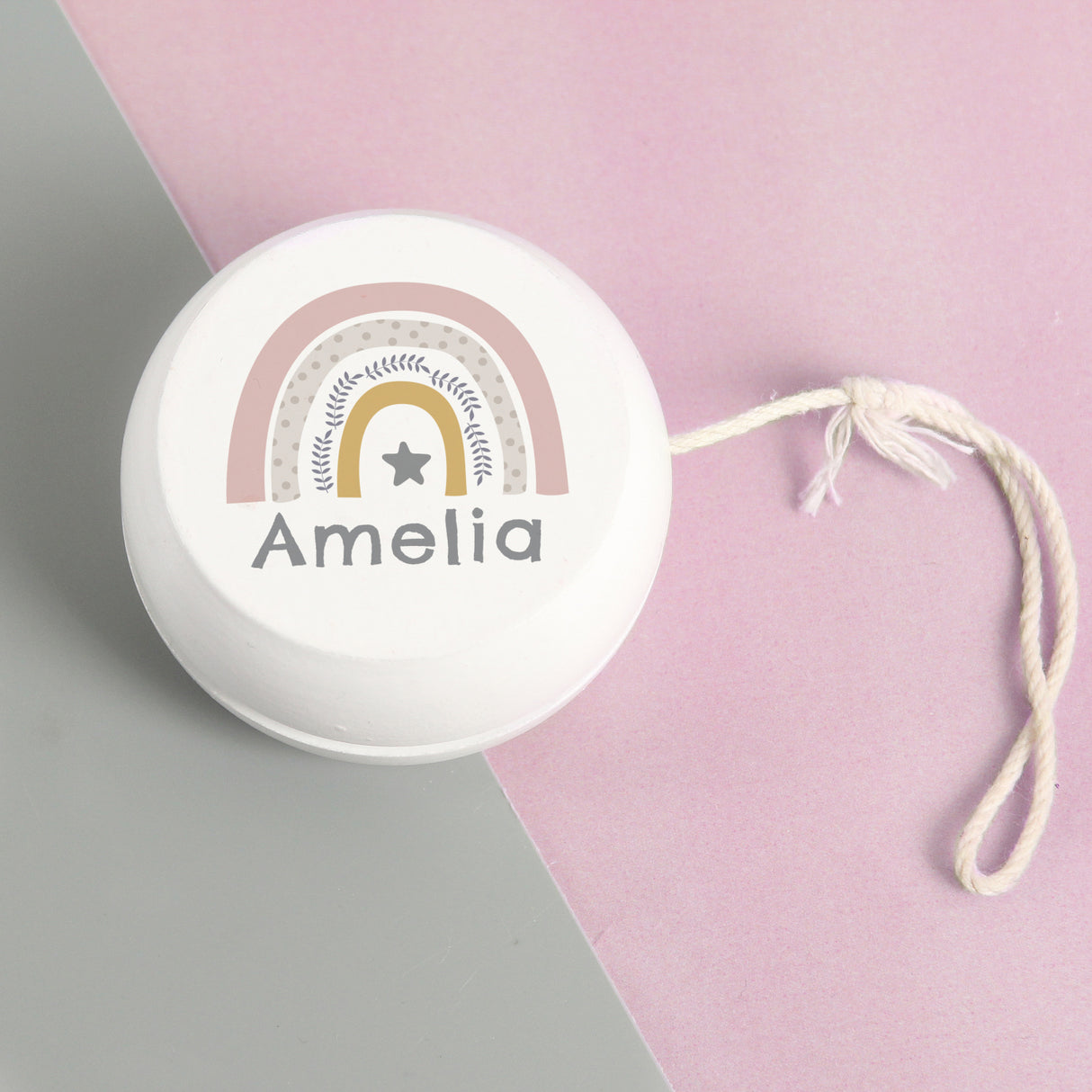 Personalised Rainbow White Wooden Yoyo - Toys at Gift Moments