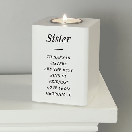 Personalised Free Text White Wooden Tea Light Holder - Candle Holders at Gift Moments