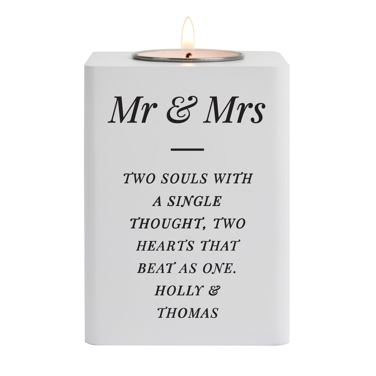 Personalised Free Text White Wooden Tea Light Holder - Candle Holders at Gift Moments