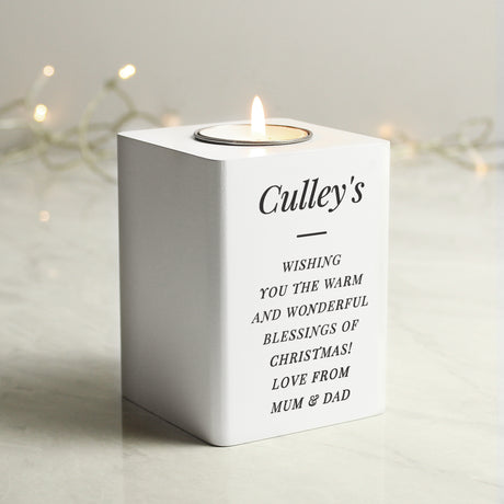 Personalised Free Text White Wooden Tea Light Holder - Candle Holders at Gift Moments